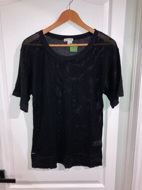 Lacoste Silk Blend Black Knit Mesh Crewneck T-shirt - size M